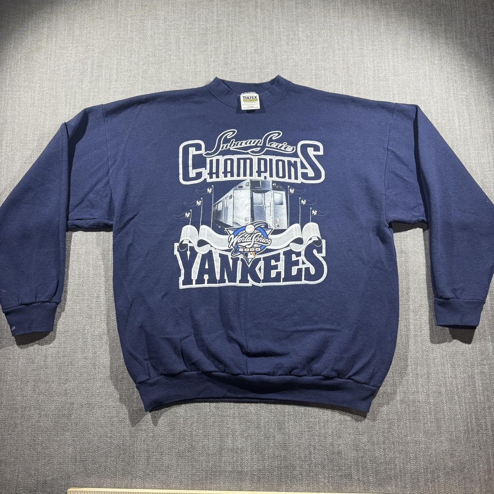 Vintage New York Yankees Sweatshirt Mens XL Navy MLB Baseball Tultex Subway 2000